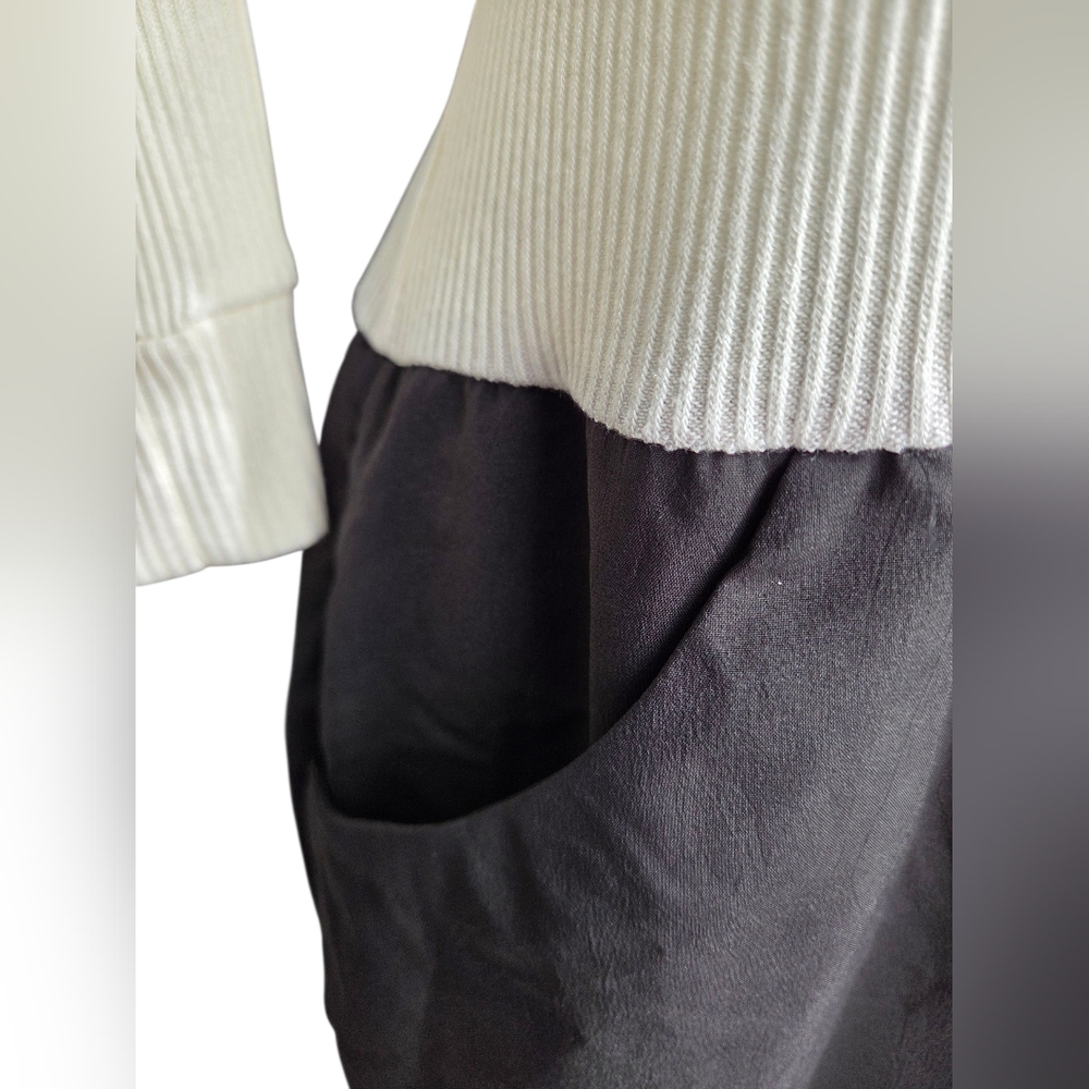 Amadi Anthropologie Cream Black Colorblock Knit Midi Dress Size M SOFT - Picture 2 of 4